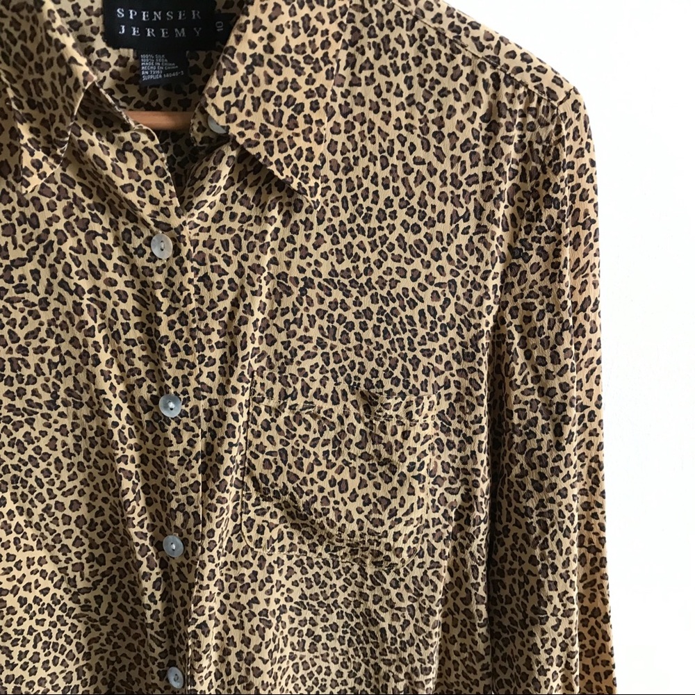 Spencer Jeremy Leopard Print Silk Button Down Top - Picture 2 of 5